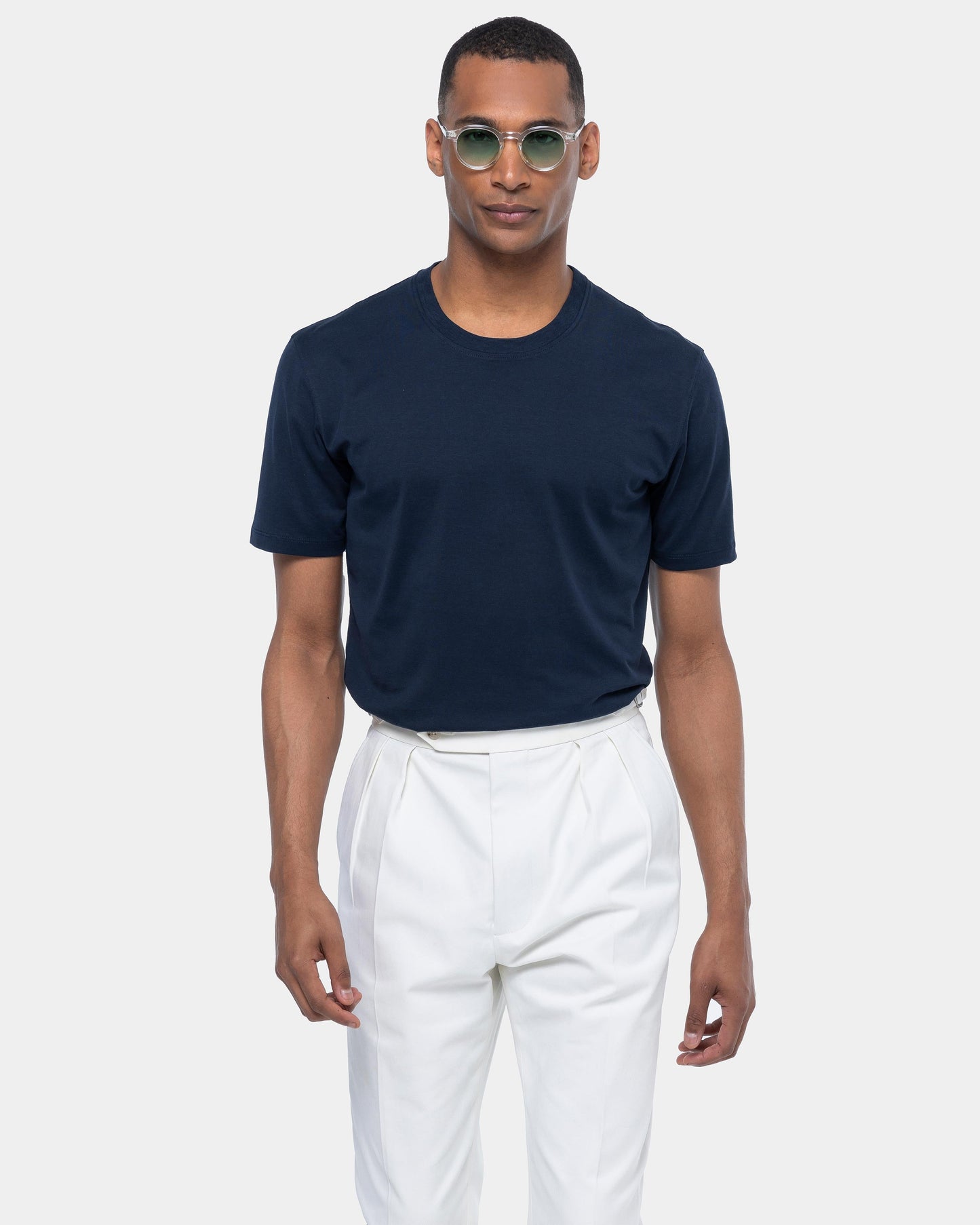 Short sleeve soft solid color T-shirt Silk Blue Cotton
