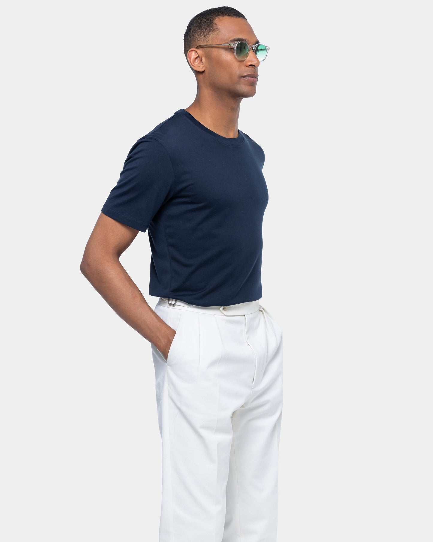 Short sleeve soft solid color T-shirt Silk Blue Cotton