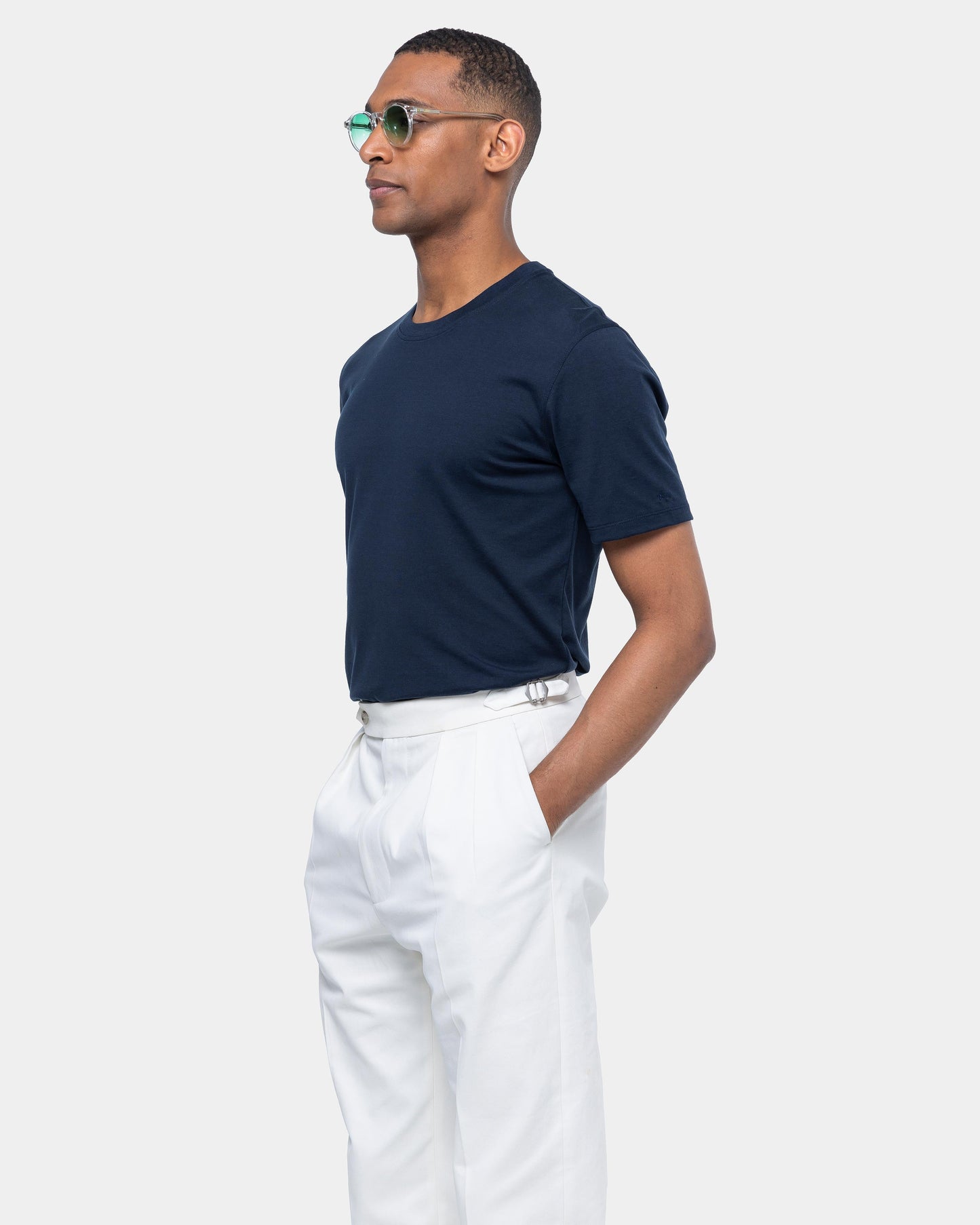 Short sleeve soft solid color T-shirt Silk Blue Cotton
