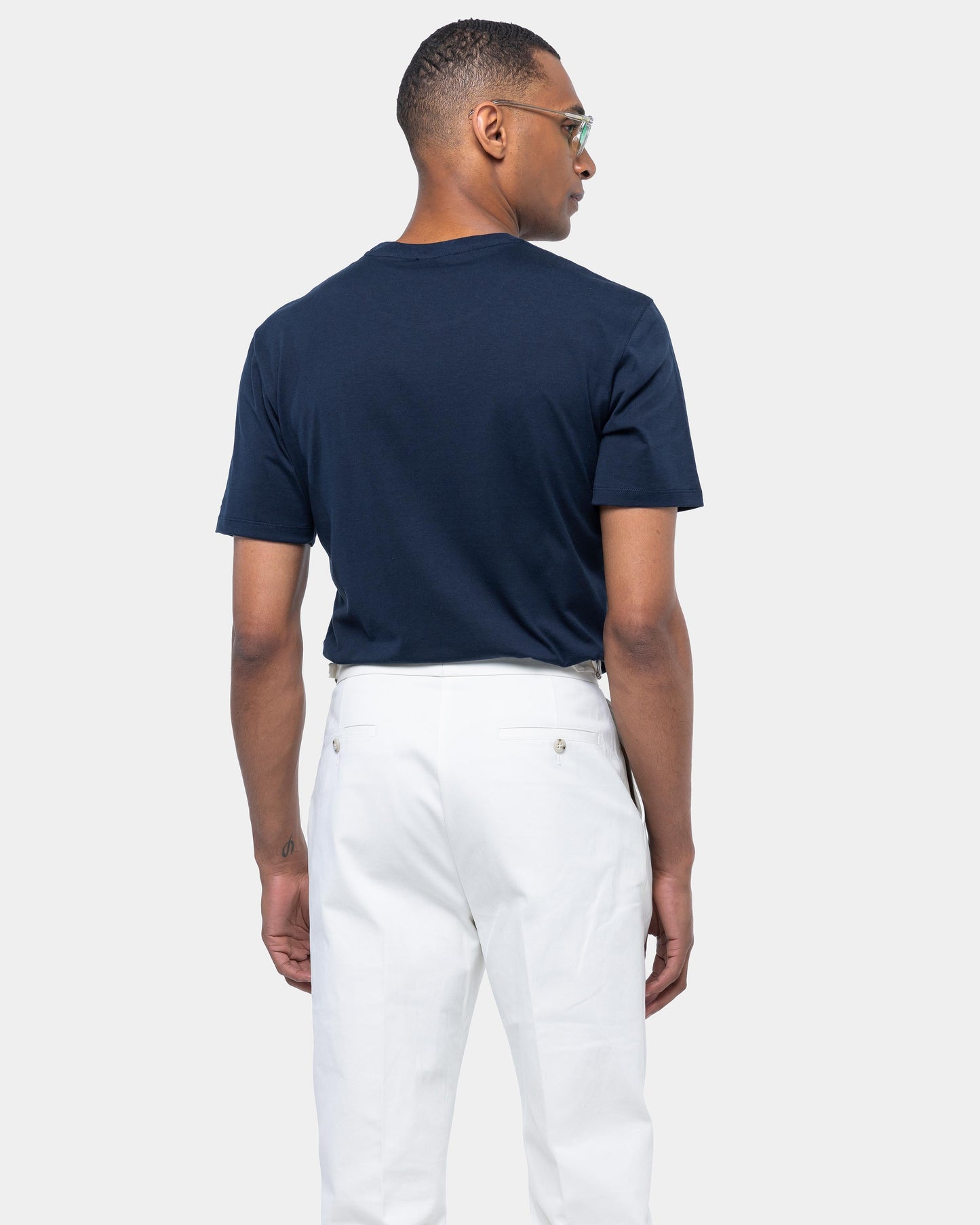 Short sleeve soft solid color T-shirt Silk Blue Cotton