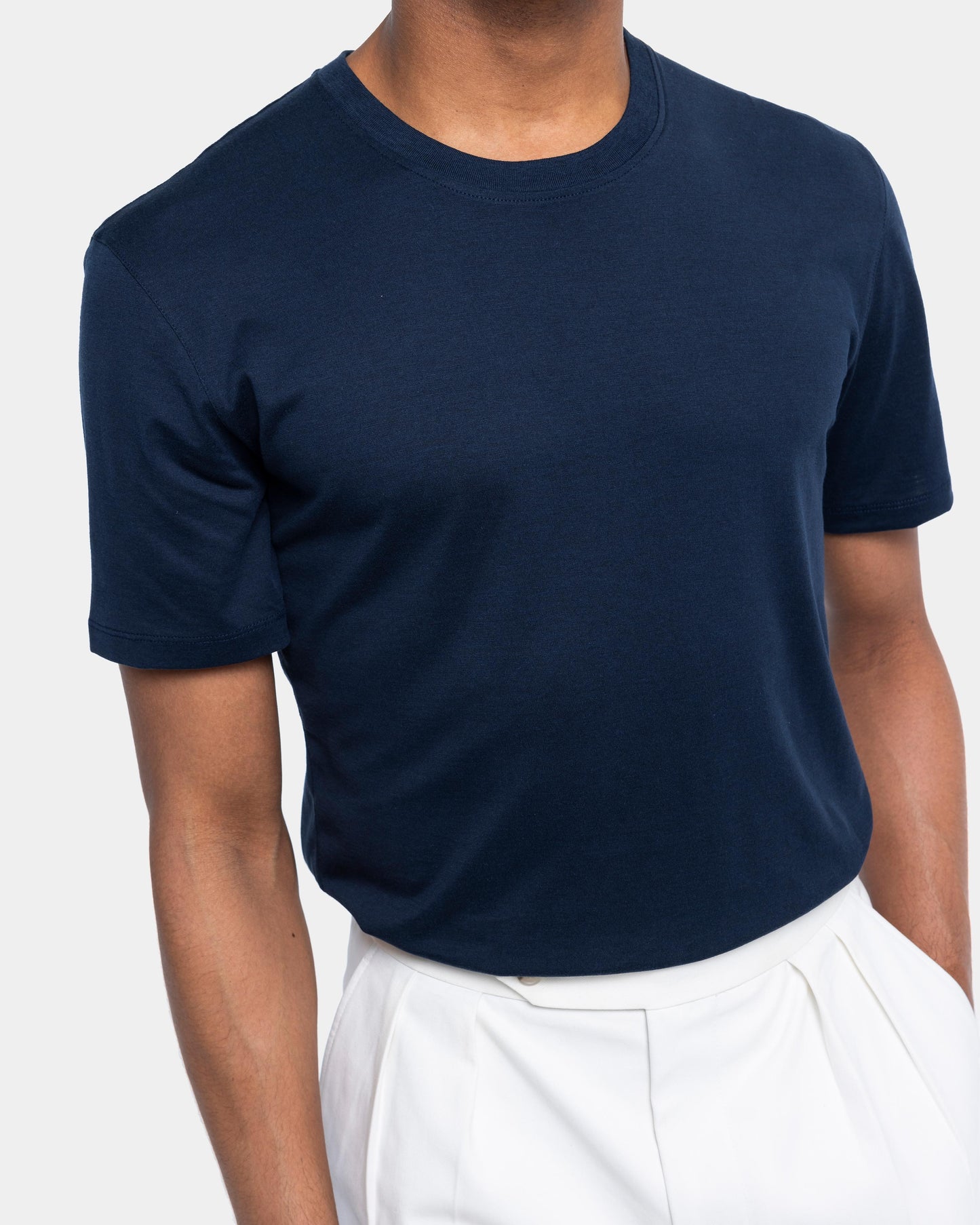 Short sleeve soft solid color T-shirt Silk Blue Cotton