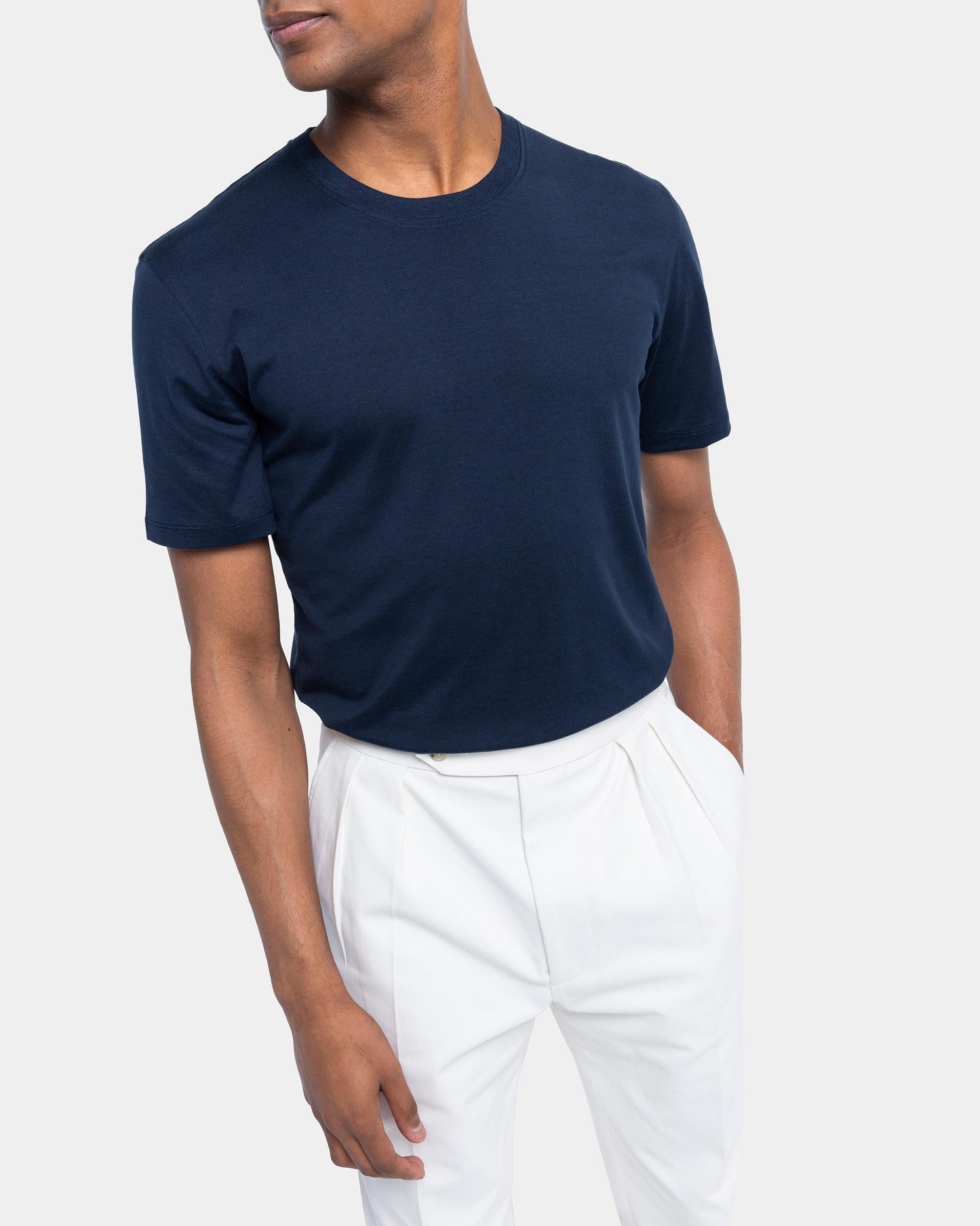 Short sleeve soft solid color T-shirt Silk Blue Cotton