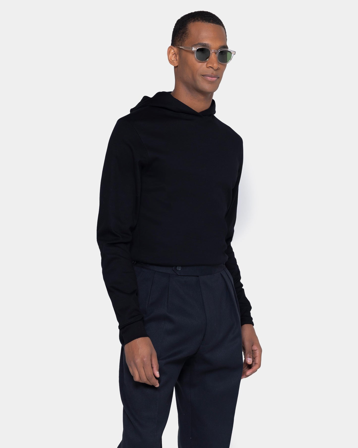 Black Hoodie in double jersey Compact Cotton
