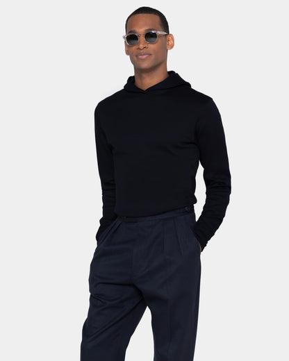 Black Hoodie in double jersey Compact Cotton