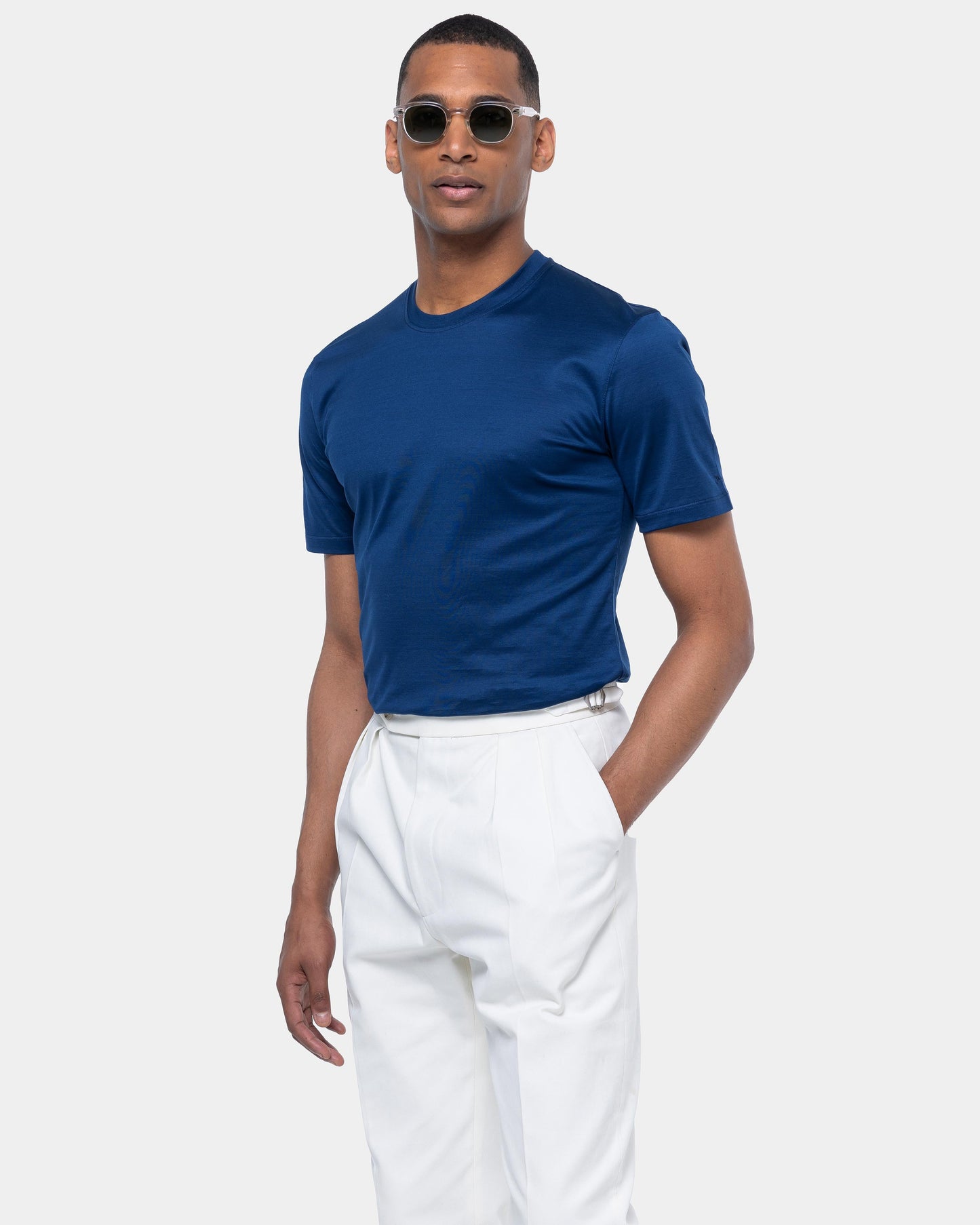 Short sleeve solid color T-shirt Navy Blue 100% Egyptian cotton