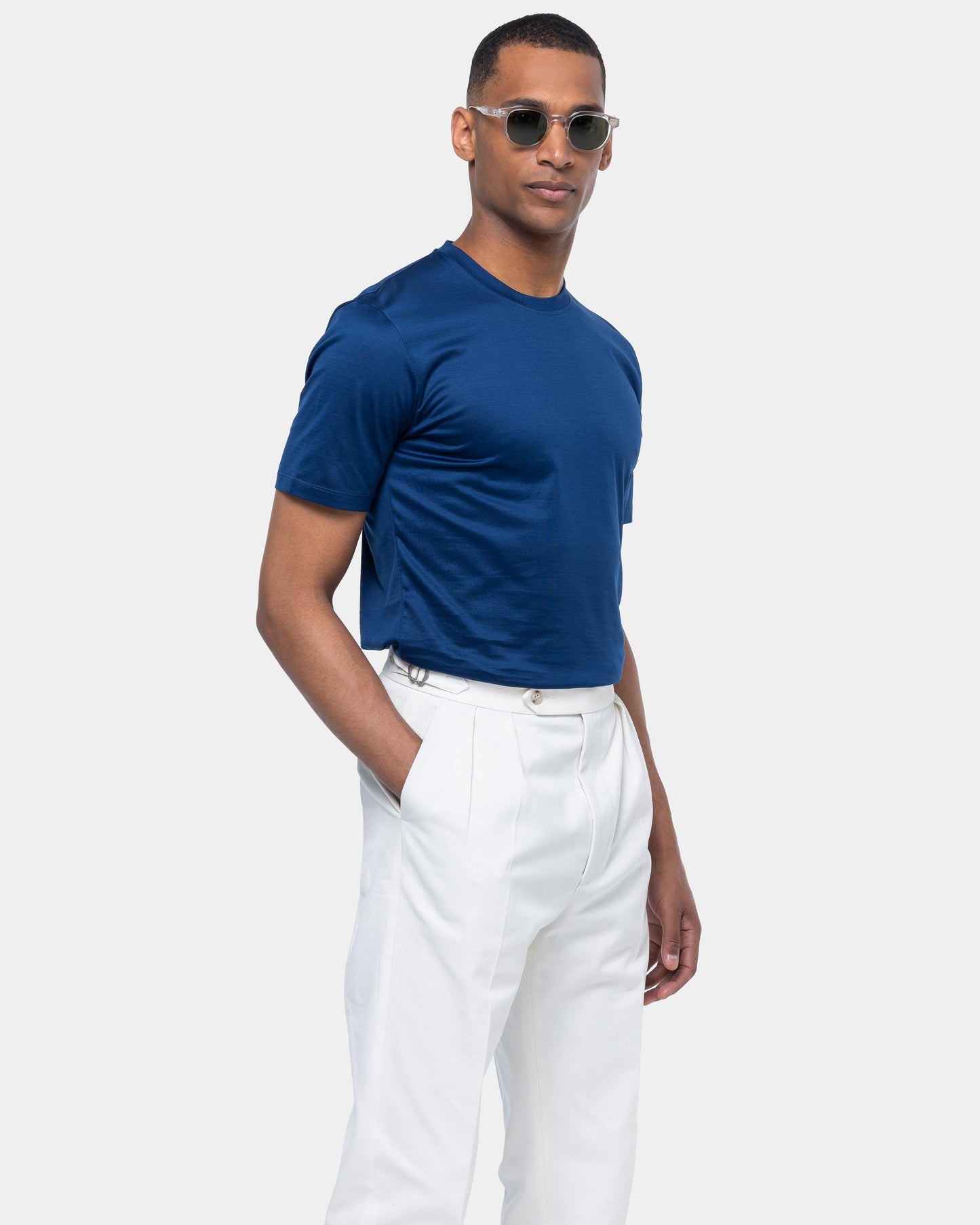 Short sleeve solid color T-shirt Navy Blue 100% Egyptian cotton