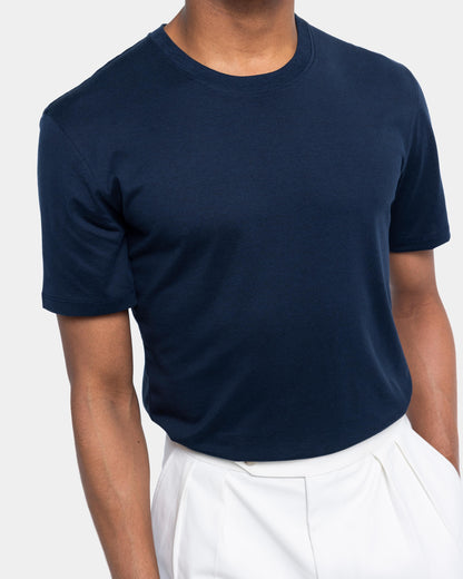 Short sleeve soft solid color T-shirt Silk Blue Cotton