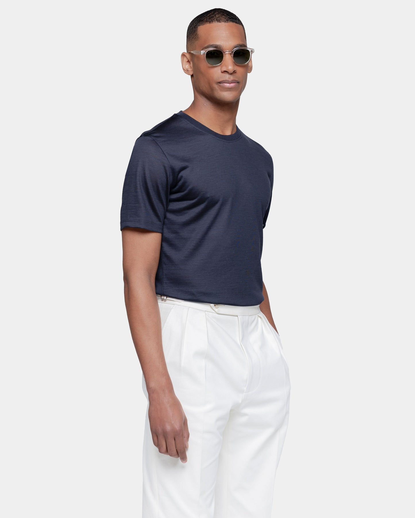 Short sleeve solid color tech T-shirt Blue Extrafine Merino Wool