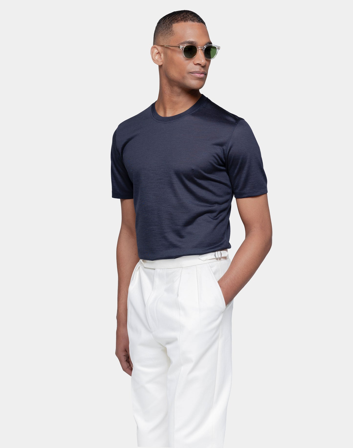 Short sleeve solid color tech T-shirt Blue Extrafine Merino Wool