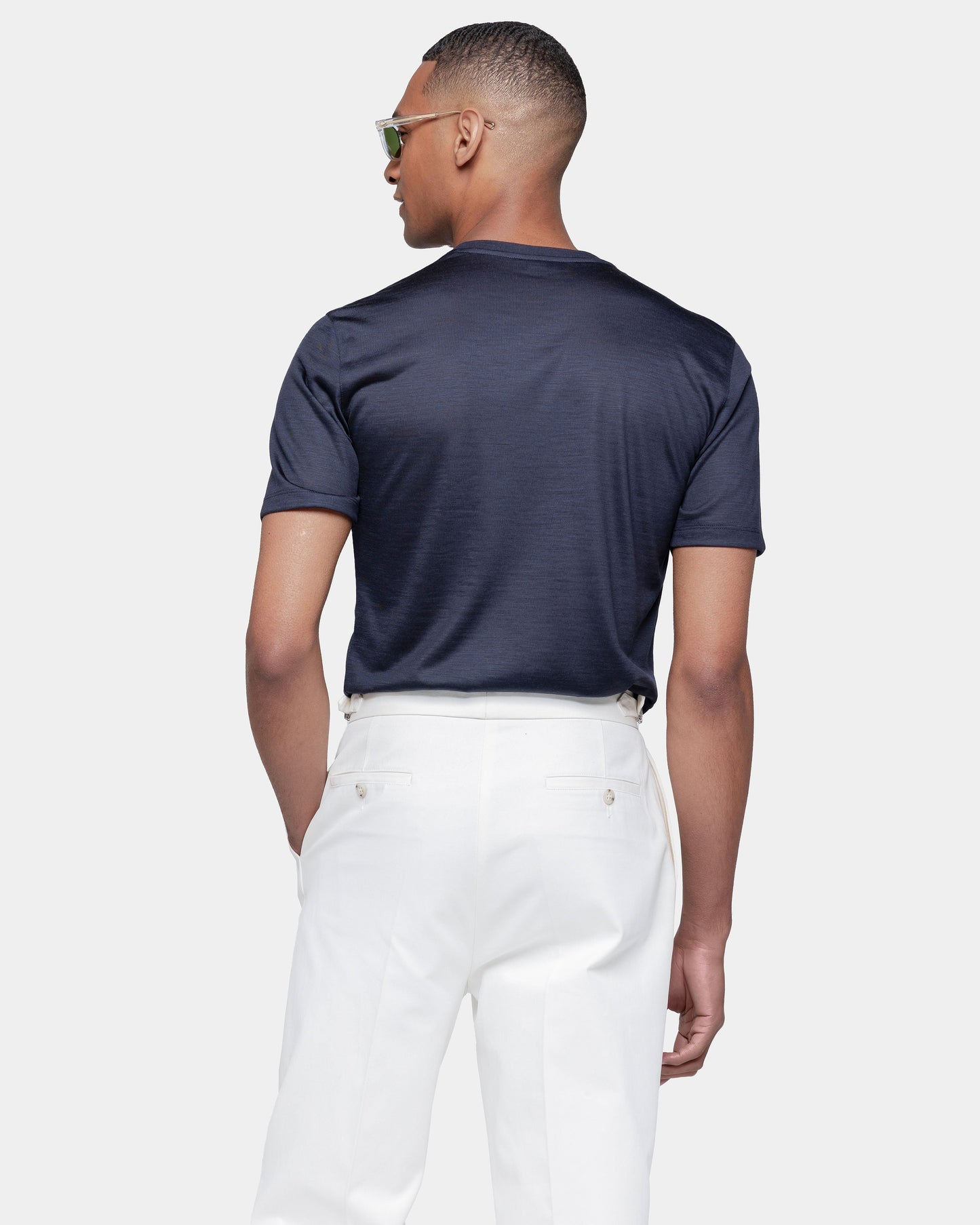Short sleeve solid color tech T-shirt Blue Extrafine Merino Wool