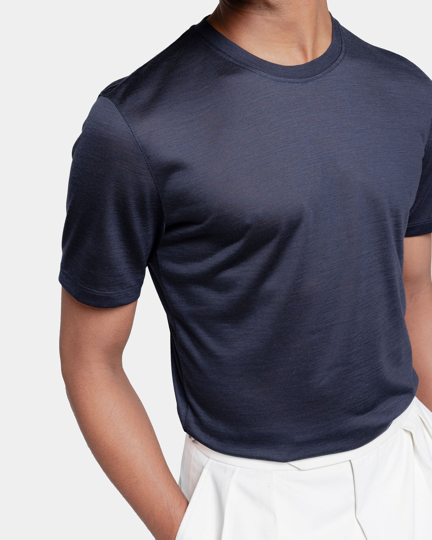 Short sleeve solid color tech T-shirt Blue Extrafine Merino Wool
