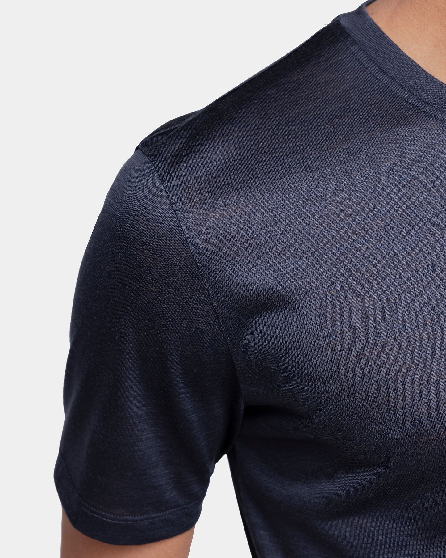 Short sleeve solid color tech T-shirt Blue Extrafine Merino Wool