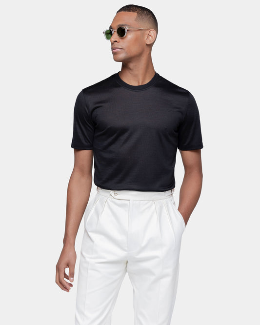 Short sleeve solid color tech T-shirt Black Extrafine Merino Wool