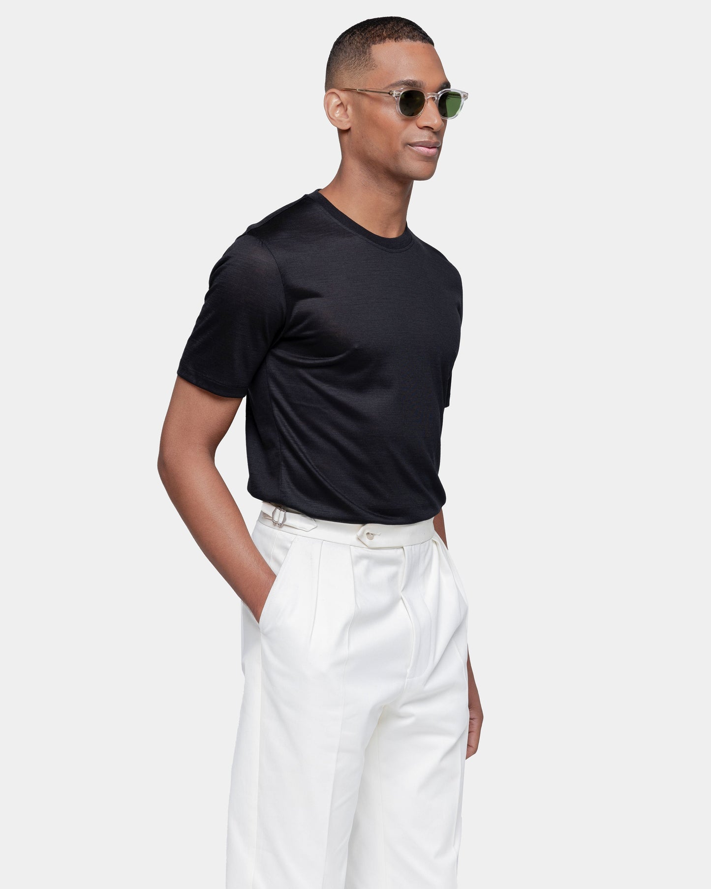 Short sleeve solid color tech T-shirt Black Extrafine Merino Wool