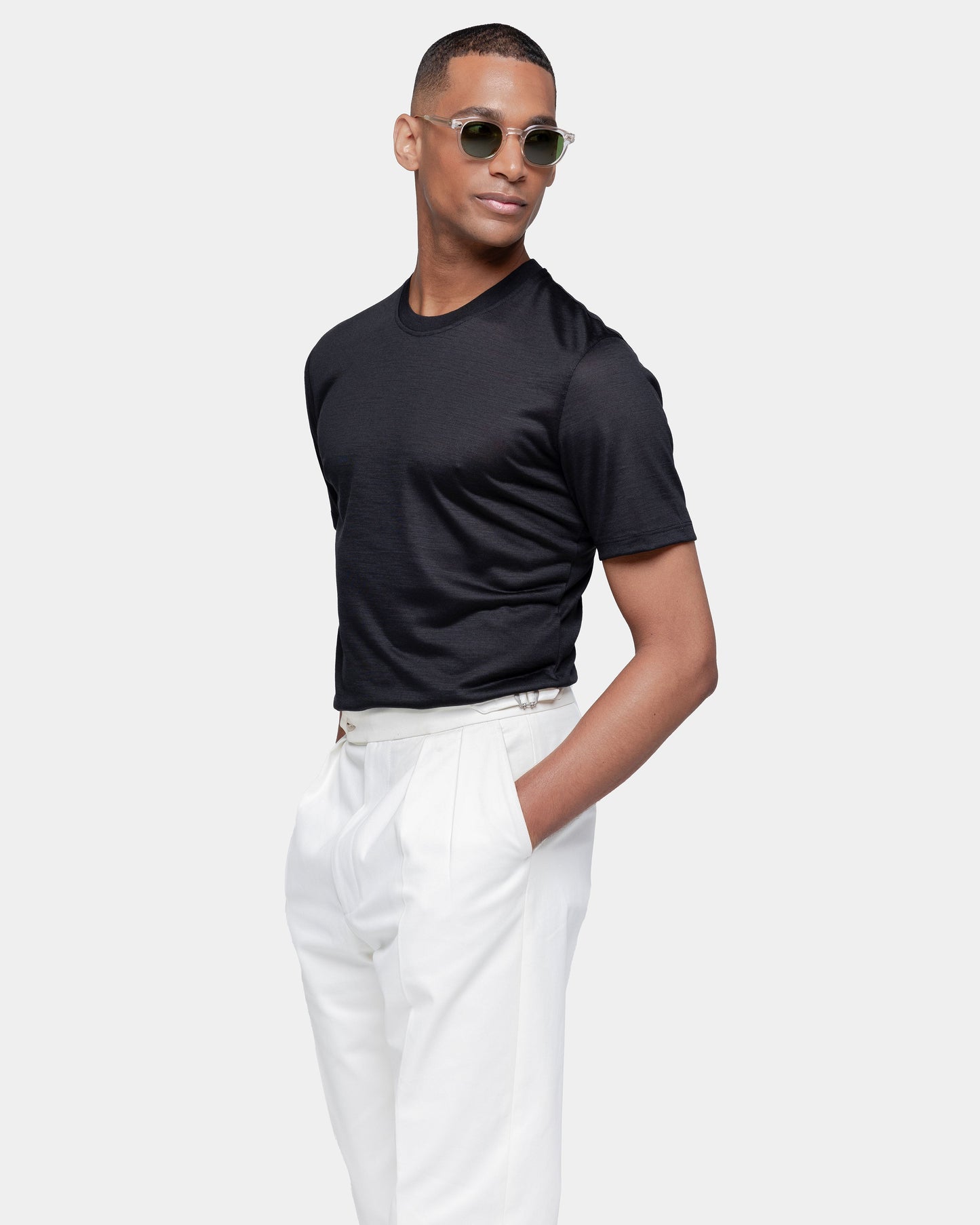 Short sleeve solid color tech T-shirt Black Extrafine Merino Wool