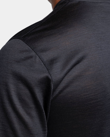 Short sleeve solid color tech T-shirt Black Extrafine Merino Wool
