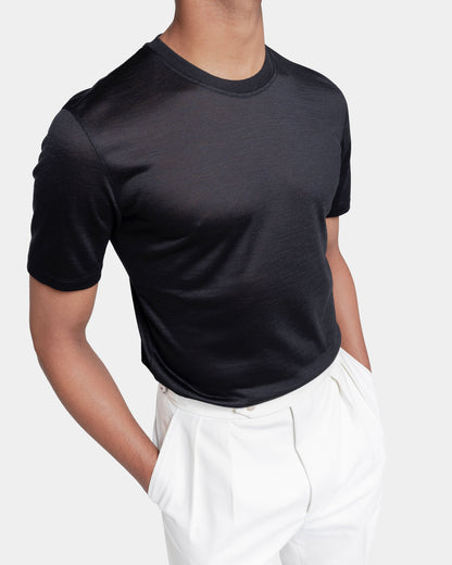 Short sleeve solid color tech T-shirt Black Extrafine Merino Wool