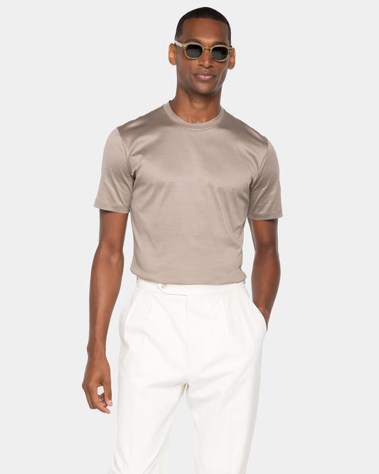 Short sleeve solid color T-shirt Taupe 100% Egyptian cotton