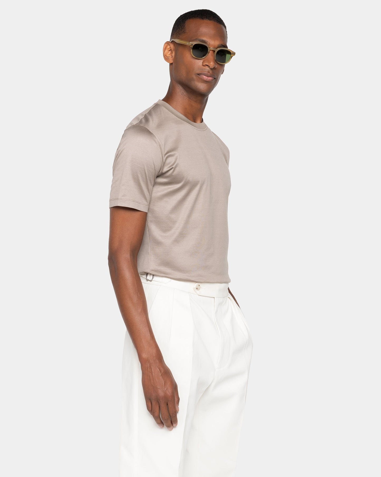 Short sleeve solid color T-shirt Taupe 100% Egyptian cotton