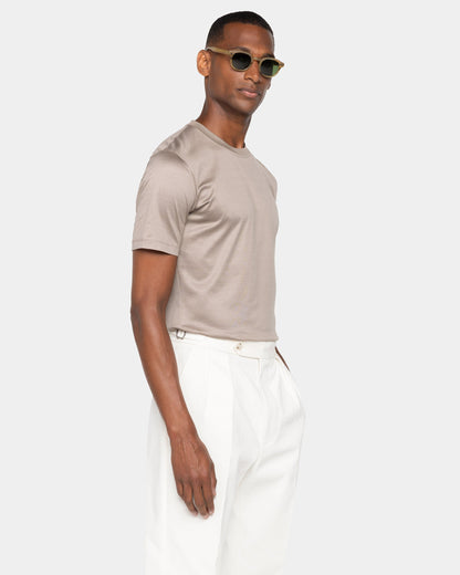 Short sleeve solid color T-shirt Taupe 100% Egyptian cotton