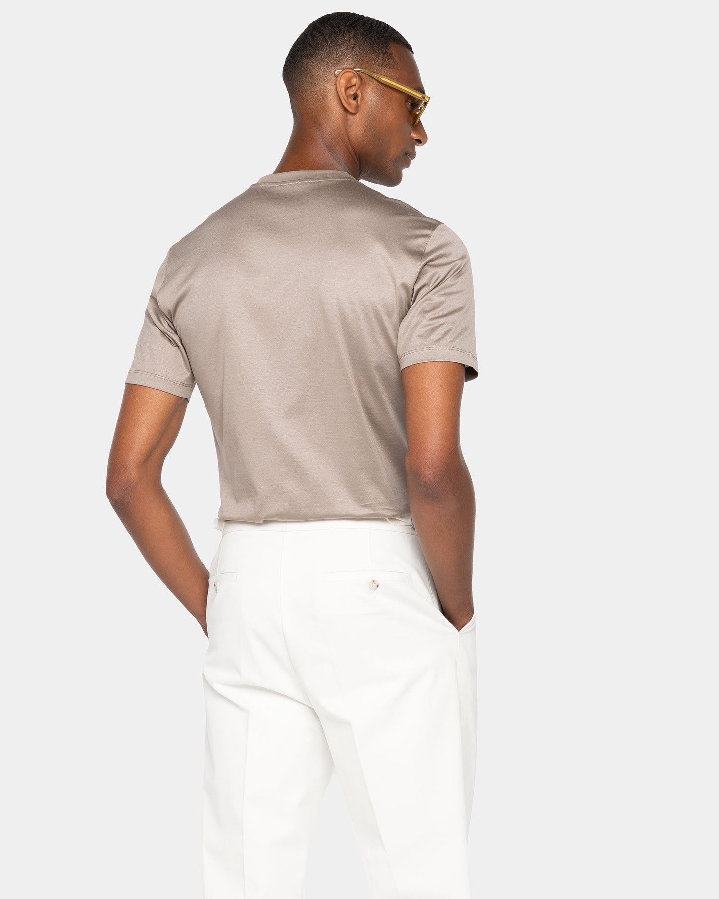 Short sleeve solid color T-shirt Taupe 100% Egyptian cotton