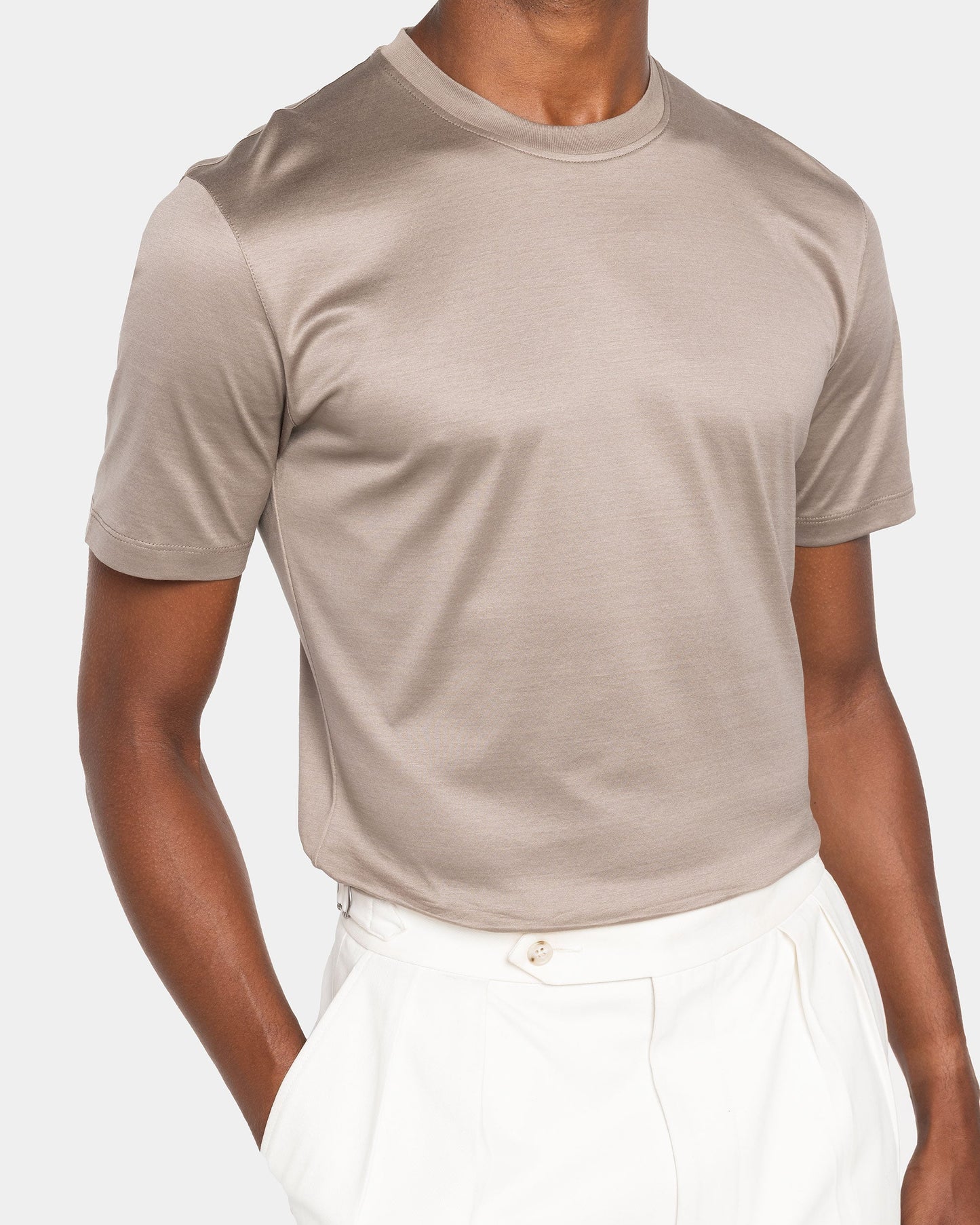 Short sleeve solid color T-shirt Taupe 100% Egyptian cotton