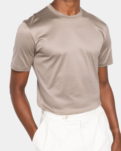 Short sleeve solid color T-shirt Taupe 100% Egyptian cotton