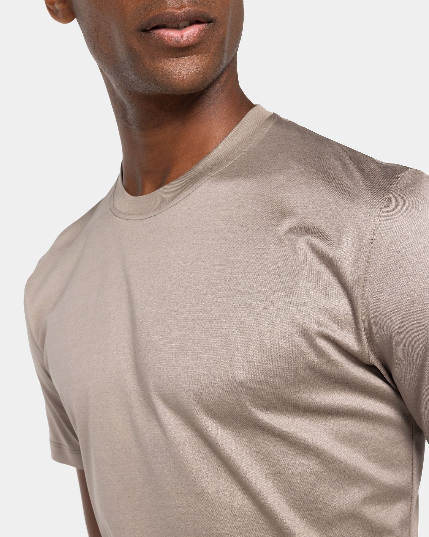 Short sleeve solid color T-shirt Taupe 100% Egyptian cotton