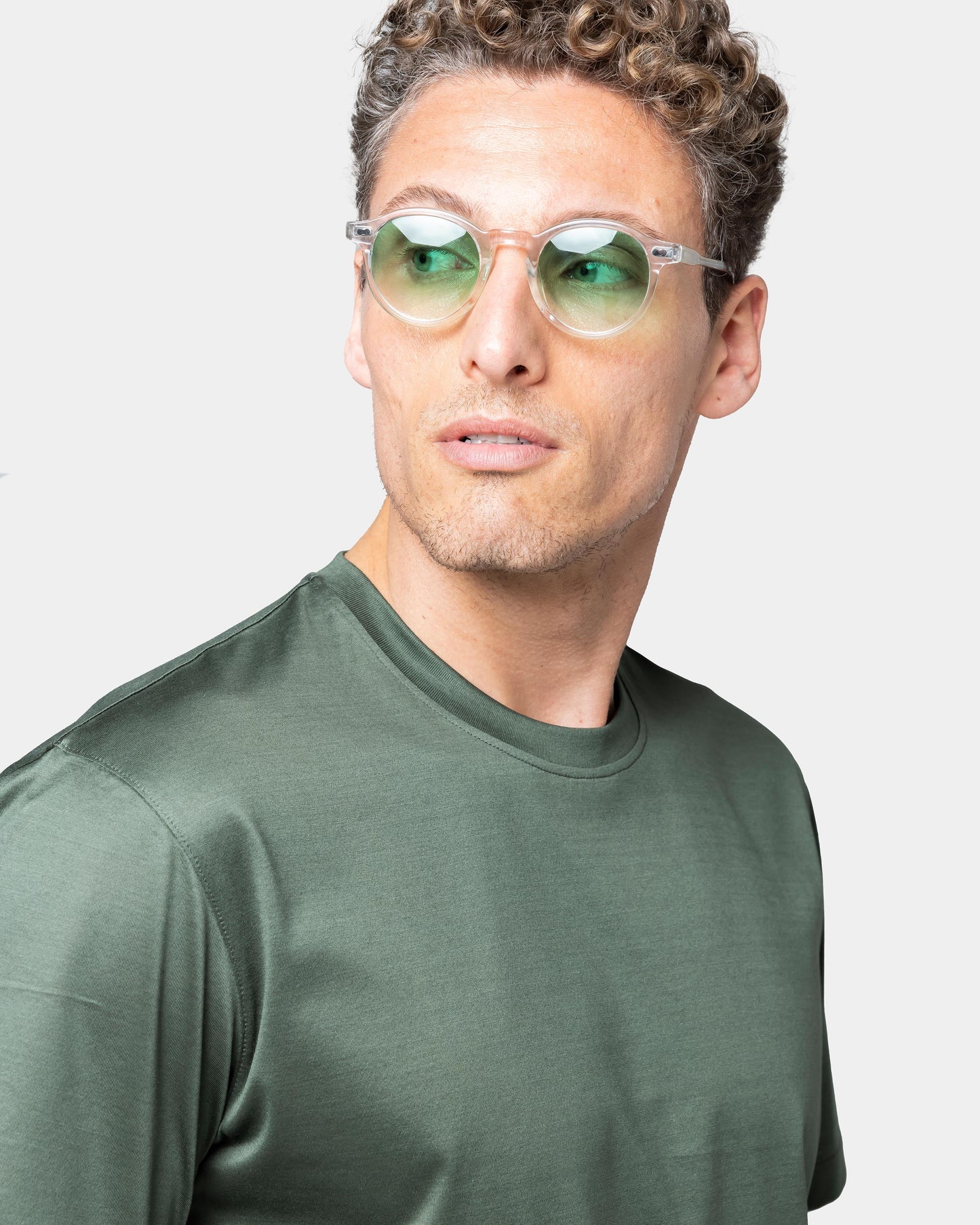 Short sleeve solid color T-shirt Military Green 100% Egyptian cotton