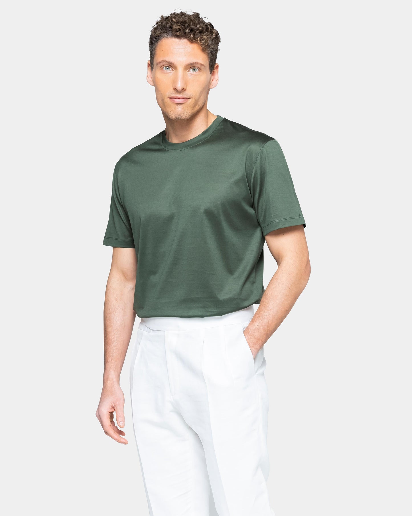 Short sleeve solid color T-shirt Military Green 100% Egyptian cotton